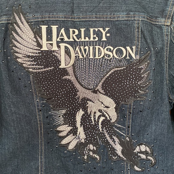 💜 Host Pick 💜 Harley Davidson Eagle heavily embellished jean jacket beading - Picture 3 of 16